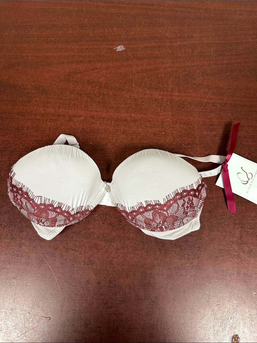 Ivory Bra with Burgundy Lace Trim - Women Intimates